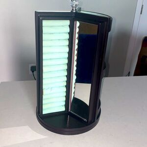 Rotating Jewelry Display Tower 3 Sections 4-Sided Wood Case Turn Knob C15x9"